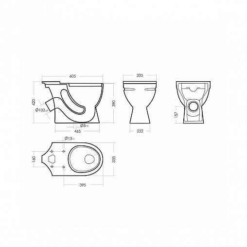 Унитаз напольный ободковый Sanita Идеал Комфорт, 61,8 x 34 x 77 см, белый фото
