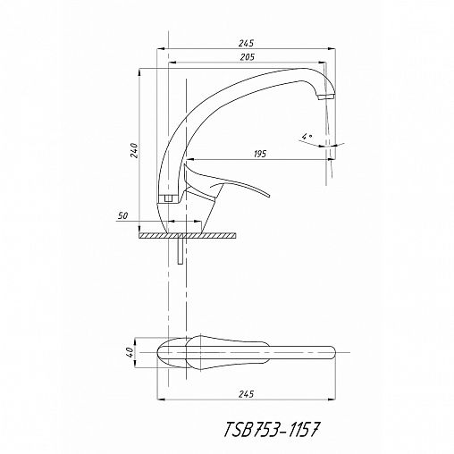 Смеситель для кухни Tsarsberg TSB-753-1157, однорычажный, хром фото