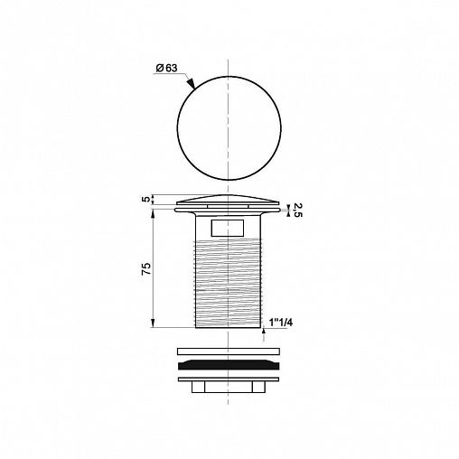 Донный клапан для раковины Wirquin Quick Clac, с переливом, латунный, хром, 75 мм фото