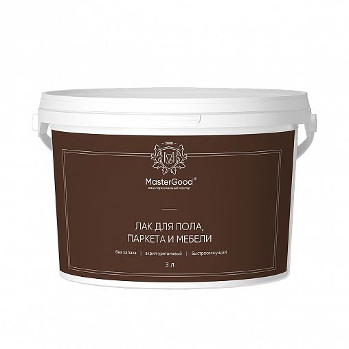 Лак для паркета и мебели MasterGood, акрил-уретановый, полуматовый, 3 л фото