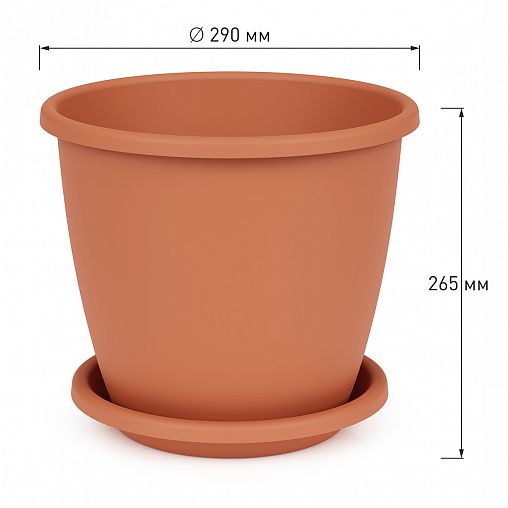 Горшок для цветов Альтернатива Афина, с поддоном, 11 л, коричневый фото