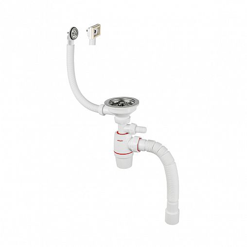 Сифон Wirquin Neo, с выпуском, с отводом, с нержавеющей чашкой, с переливами, 1 1/2" x 40 мм, 800 мм фото