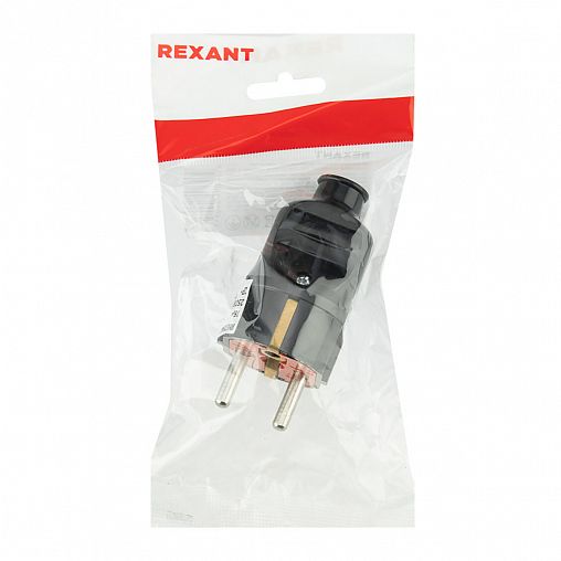 Вилка прямая Rexant Евро, с заземлением, 16 A, черная фото