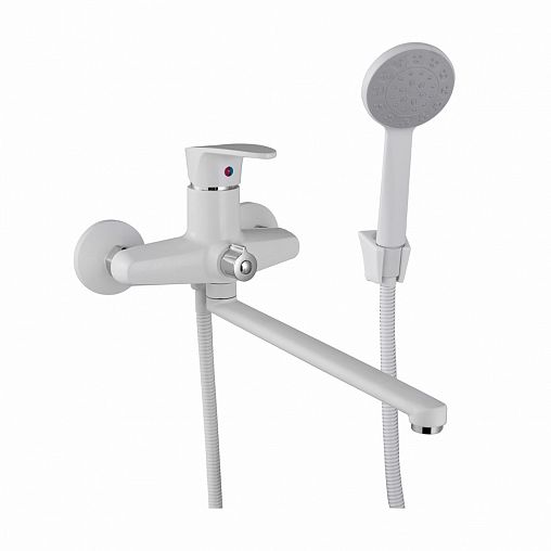 Смеситель для ванны с душем PLStart PL2205-8, с длинным изливом, хром/белый фото