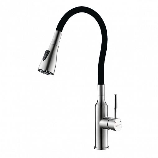 Смеситель для кухни Lemark Expert L LM5082S-Black, с гибким изливом, однорычажный, черный/хром фото