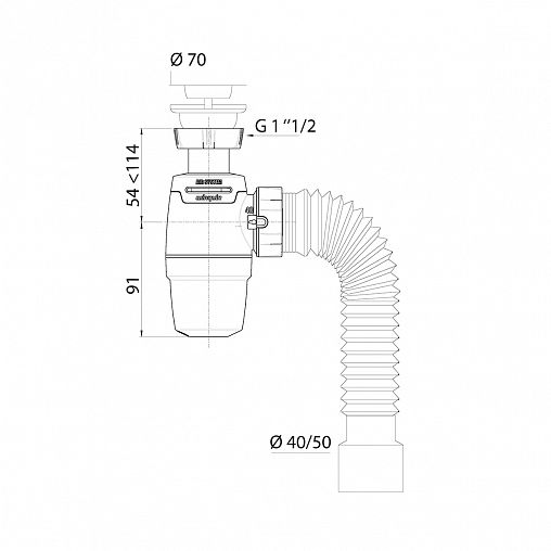 Сифон для мойки Wirquin Neo Air, с выпуском 1 1/2" x 40 мм, с гофротрубой 800 мм, 40 x 40/50 мм фото