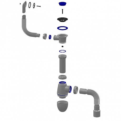 Сифон бутылочный Unicorn B423, 1 1/2", с круглым переливом и гофротрубой d 40 мм x 40/50 мм фото
