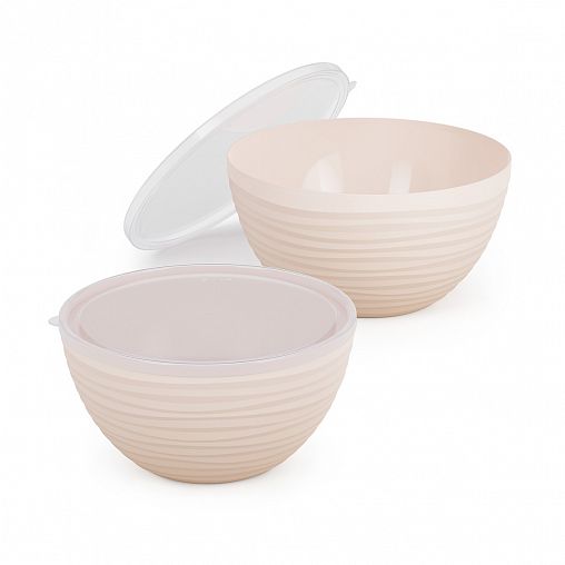 Набор пластиковых салатников Альтернатива Оазис, с крышками, 2 шт (2,5 л, 4 л), бежевый фото