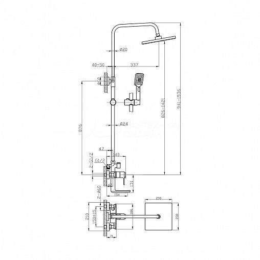 Душевая система с тропическим душем Rossinka RS50-46, со смесителем и термостатом, хром фото