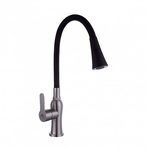 Смеситель для кухни Fashun A54801+N7350, с гибким изливом, сатин/черный фото