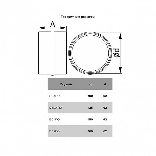 Соединитель круглых воздуховодов с обратным клапаном Era 16СКПО, пластик, d 160 мм фото