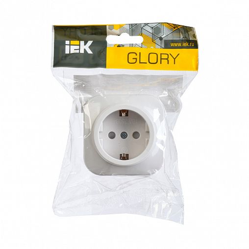 Розетка накладная IEK Glory, с з/ш, с заземлением, 16 А, 250 В, IP20, белая фото