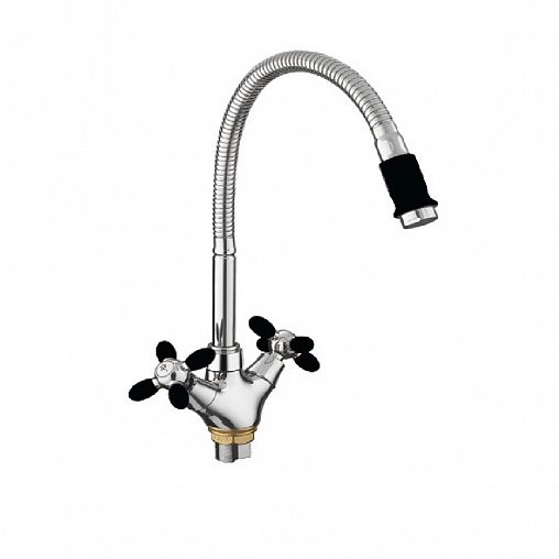 Смеситель для кухни Fashun A43127-7, с гибким изливом, хром/черный фото