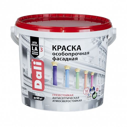 Краска фасадная особопрочная Dali, акриловая, глубокоматовая, база C, бесцветная, 5 л фото