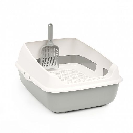 Набор для кошек Альтернатива, лоток с высоким бортом, сеткой и совком, серый фото