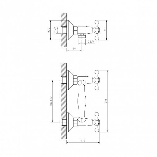 Смеситель для душа Decoroom DR54055, двухвентильный, хром фото