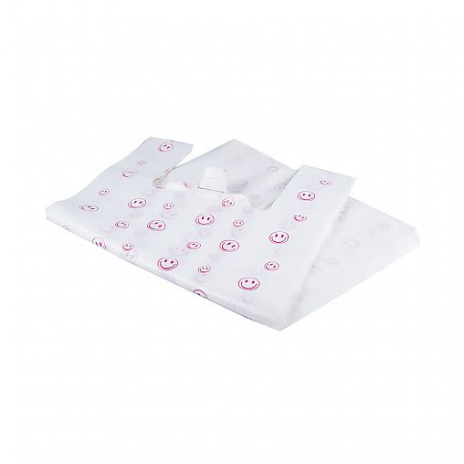 Пакет-майка Avikomp Смайлик, 16 мкм, 38+22 x 68 см, упаковка 50 шт, белый фото