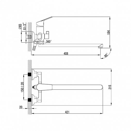 Смеситель для ванны с душем Milardo Nelson NELSBLCM10, с длинным изливом, однорычажный, хром фото