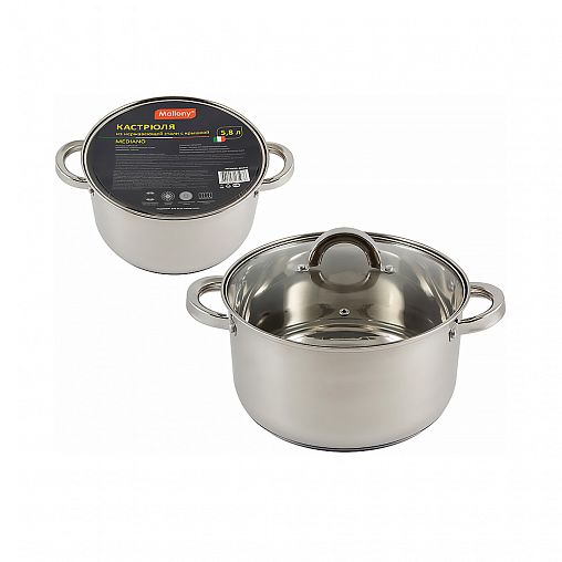 Кастрюля Mallony Mediano, с крышкой, нержавеющая сталь, 5,8 л фото
