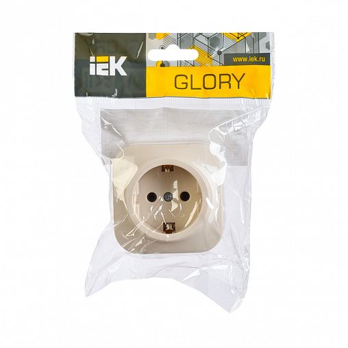 Розетка накладная IEK Glory, с заземлением, 16 А, 250 В, IP20, кремовая фото