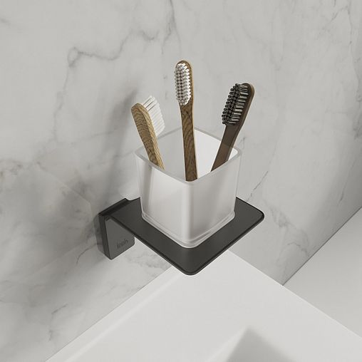 Стакан для зубных щеток IDDIS Slide, с настенным держателем, черный матовый фото