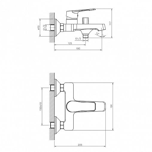 Смеситель для ванны с душем Decoroom DR23036, однорычажный, хром фото