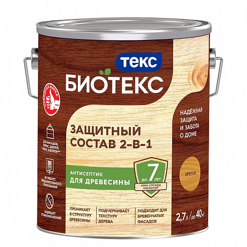 Защитный лессирующий состав для дерева Bioteks 2-в-1, 2,7 л, орегон фото