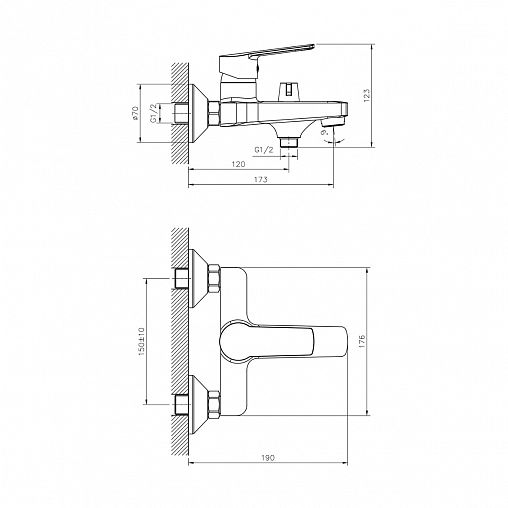 Смеситель для ванны с душем Decoroom DR22036, однорычажный, хром фото
