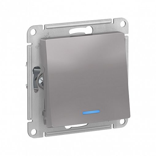 Переключатель 1-клавишный Systeme (Schneider) Electric Atlasdesign, встраиваемый, с подсв., алюминий фото