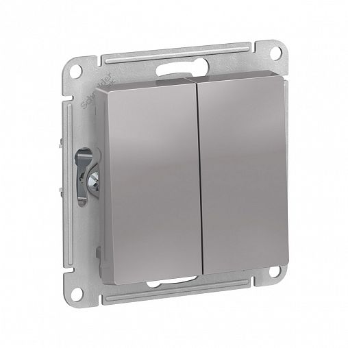 Переключатель 2-клавишный Systeme (Schneider) Electric Atlasdesign, встраиваемый, алюминий фото