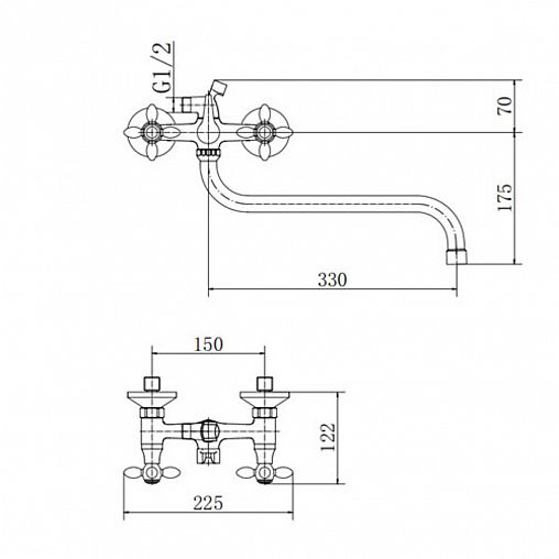 Смеситель для ванны с душем Fashun A2227-2, с длинным изливом, хром фото