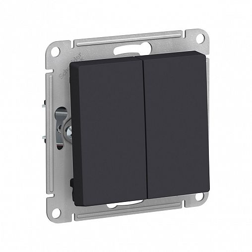 Выключатель 2-клавишный Systeme (Schneider) Electric Atlasdesign, встраиваемый, карбон фото
