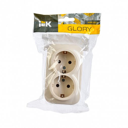 Розетка двойная накладная IEK Glory, с заземлением, 16 А, 250 В, IP20, кремовый фото