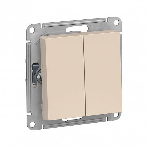 Переключатель 2-клавишный Systeme (Schneider) Electric Atlasdesign, встраиваемый, бежевый фото