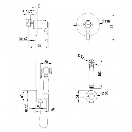 Гигиенический душ Lemark Villa LM4819B, однорычажный, бронза фото