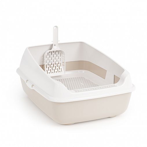 Набор для кошек Альтернатива, лоток с высоким бортом, сеткой и совком, бежевый фото