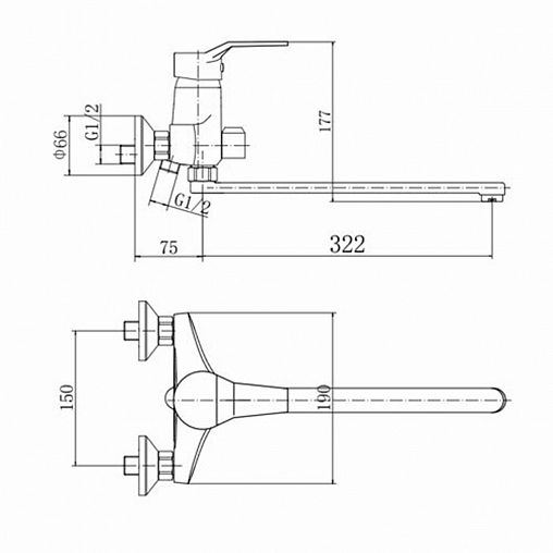 Смеситель для ванны с душем Fashun A2263, с длинным изливом, хром фото