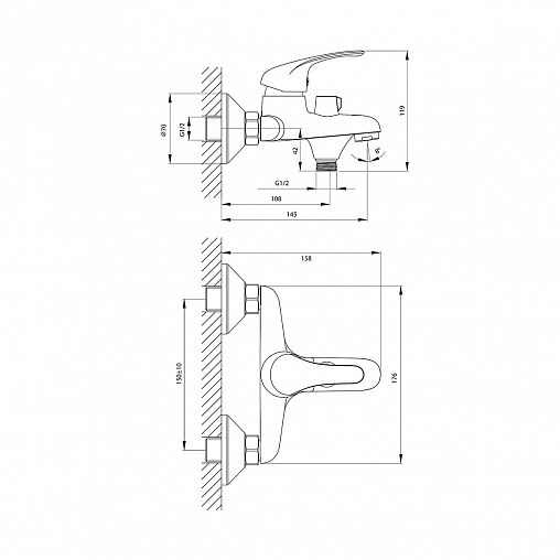 Смеситель для ванны с душем Rossinka A35-30, однорычажный, хром фото