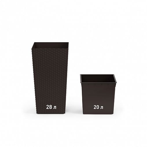 Кашпо напольное Альтернатива Ротанг, 27 x 27 x 52 см, со вставкой, мокко фото