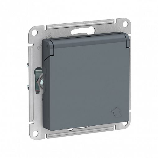 Розетка Systeme (Schneider) Electric Atlasdesign, встраиваемая, с/з, со шторками и крышкой, грифель фото