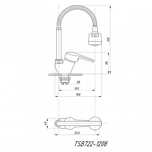 Смеситель для кухни Tsarsberg TSB-722-1208, с гибким изливом, однорычажный, хром фото