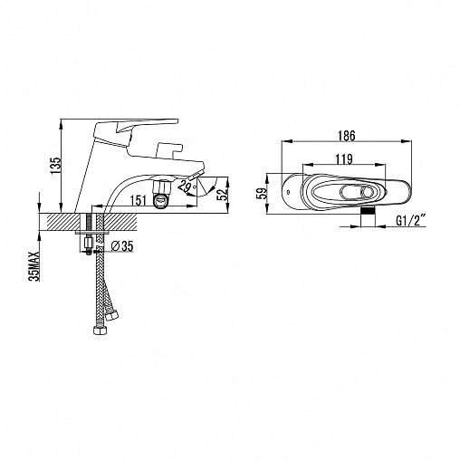 Смеситель на борт ванны Lemark Luna LM4115C, однорычажный, хром фото