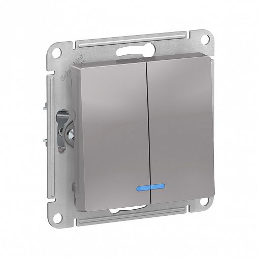 Выключатель 2-клавишный Systeme (Schneider) Electric Atlasdesign, встраиваемый, с подсв., алюминий фото