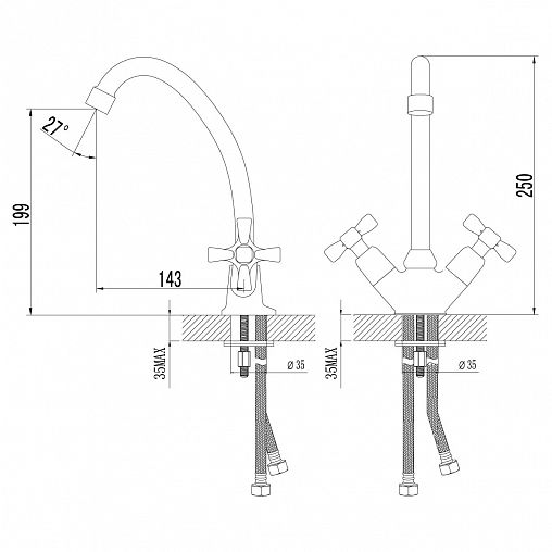Смеситель для кухни Lemark Benefit LM2504C, двухвентильный, хром фото