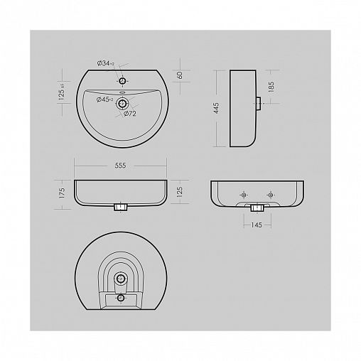 Раковина Sanita Luxe Best 55 ВКС, 55,5 x 44,5 x 17,5 см, белая фото
