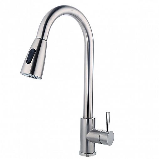 Смеситель для кухни Fashun A56109, с выдвижным изливом, сатин фото