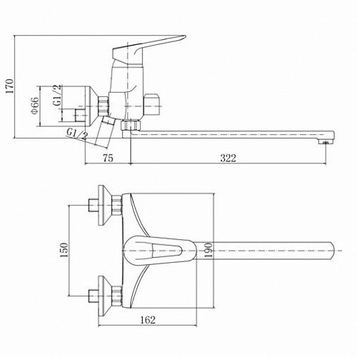 Смеситель для ванны с душем Fashun A2207, с длинным изливом, хром фото
