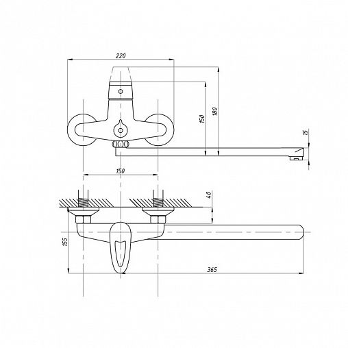 Смеситель для ванны с душем  Tsarsberg TSB-950-1177, с длинным изливом, однорычажный, хром фото