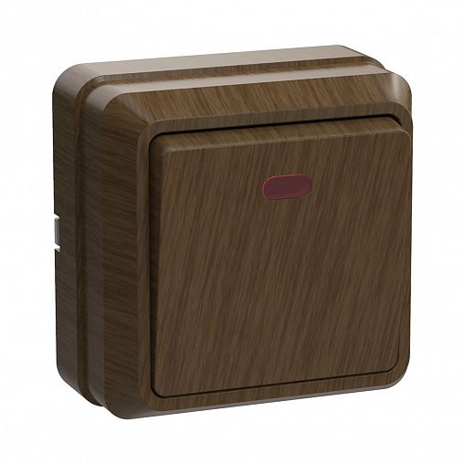 Выключатель одноклавишный накладной IEK Октава ВС20-1-1-ОД, с подсветкой, 10 А, дуб фото