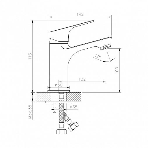 Смеситель для раковины с коротким изливом Rossinka RS29-13, однорычажный, хром фото